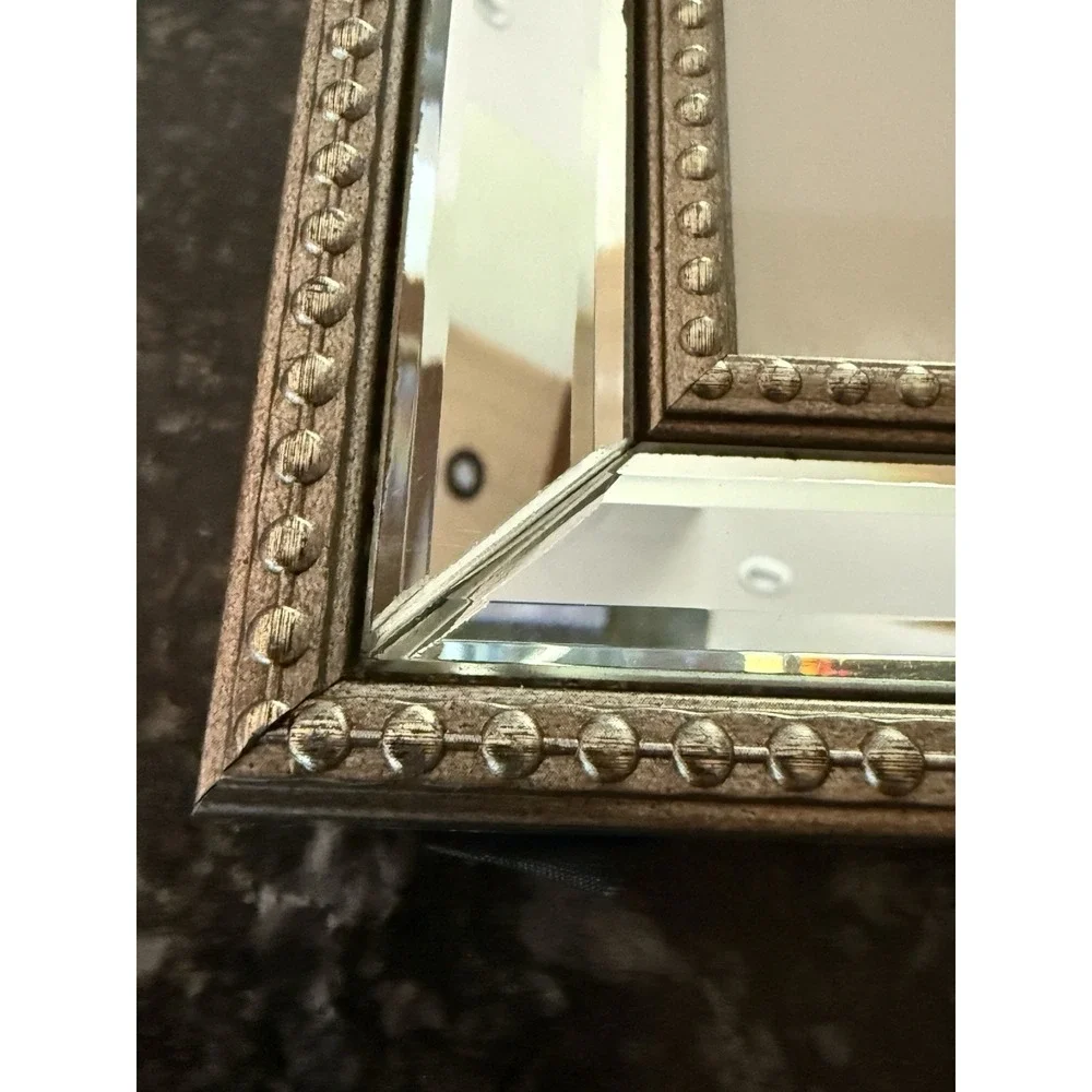 Mirrored 5x7 Photo Frame Beveled Glass Champagne Gold Beaded Trim Vintage Glam